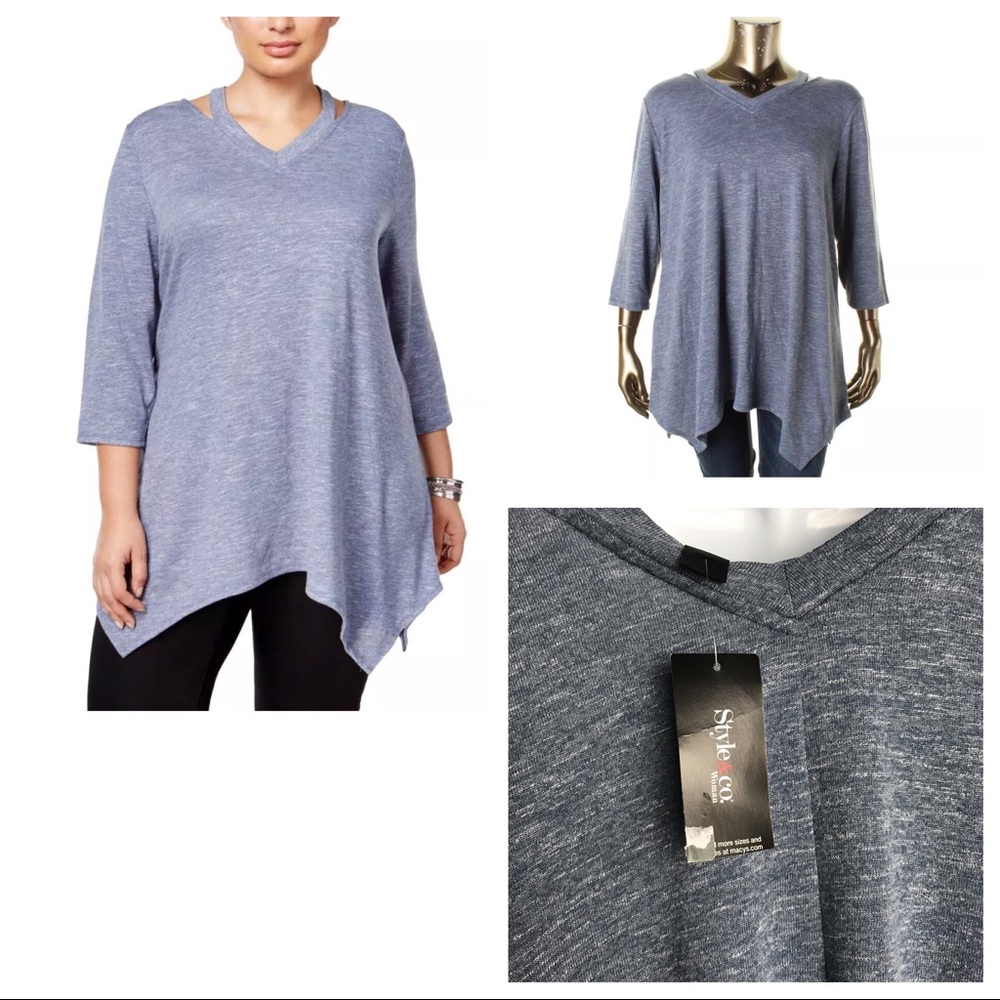 Style & Co. Blue Long Sleeve V-Neck Sweater 3x